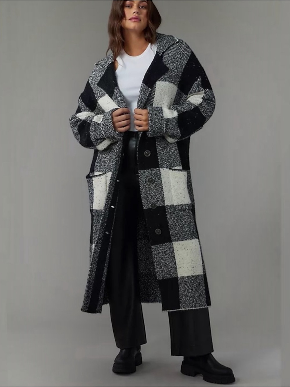 Pilcro Anthropologie Check Patterned Mackinaw Chunky Sweater Coat Women’s Size S